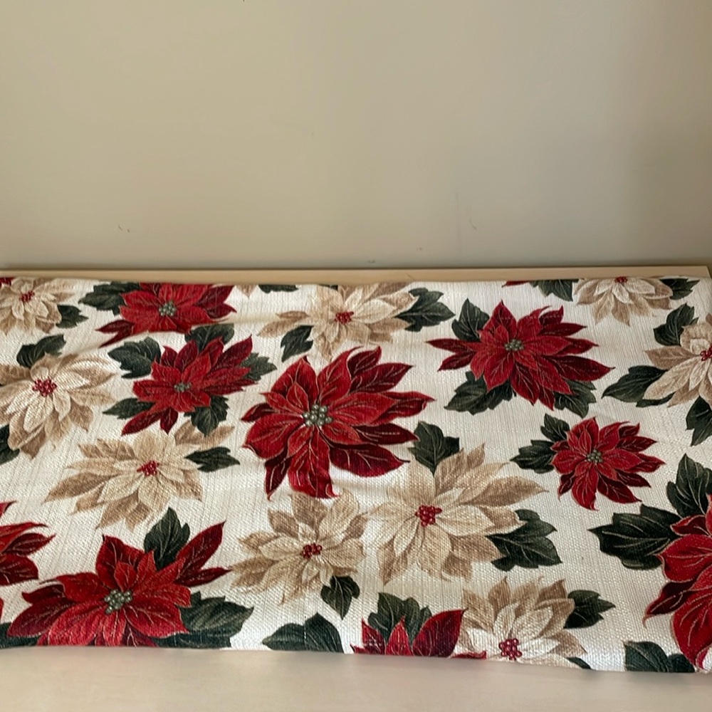 St. Nicholas Square rectangle poinsettia table cloth Approximately 57x117 inches